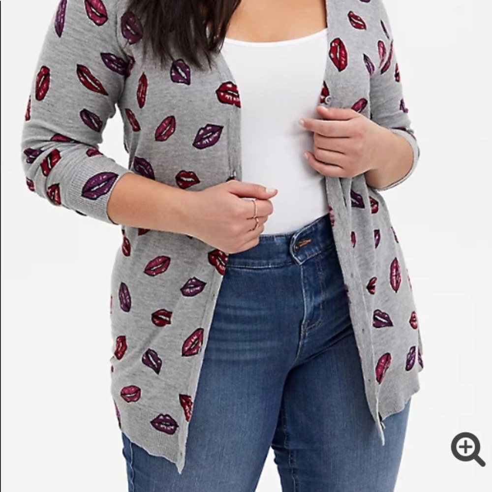 LIGHT HEATHER GREY LIPS BOYFRIEND CARDIGAN SWEATER